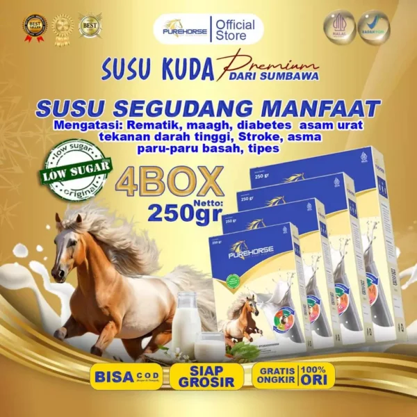 Purehorse Susu Kuda Asli Sumbawa Paket 4 Box Kemasan 250gram