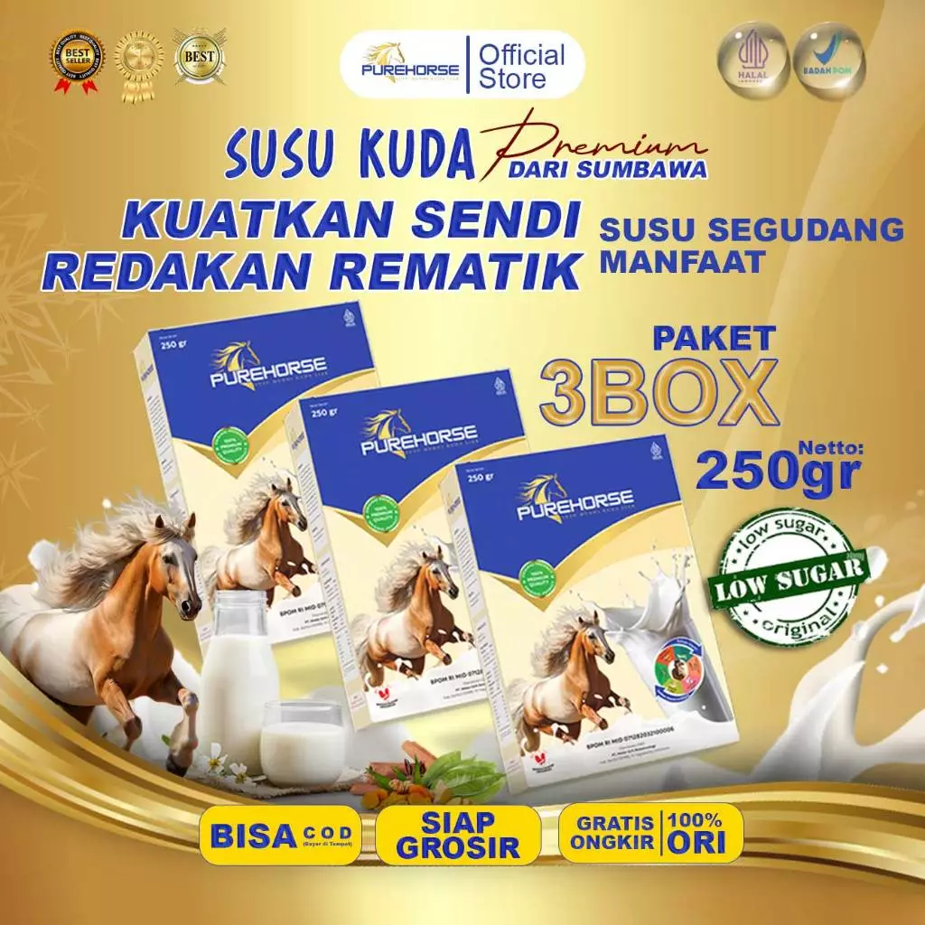 Purehorse Susu Kuda Original Paket 3 Box Kemasan 250gr/box