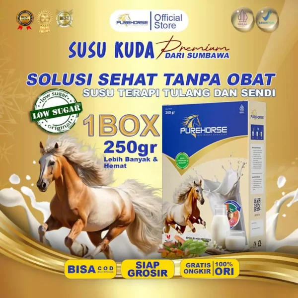 Purehorse Susu Kuda Rendah Gula 1 Box Kemasan 250gr